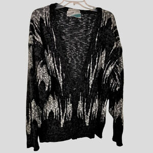 M555) Vintage Uniform Code Men's Fuzzy Black- White Wool Abstract Sweater XL